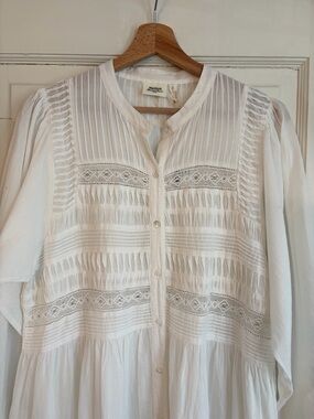 NWT Hartford Classics Button front  Maxi Pintuck & Lace Maxi Dress white